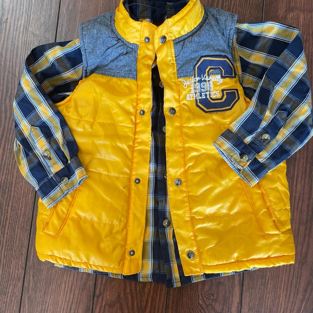 Yellow and Blue Plaid Kids Button Down Shirt